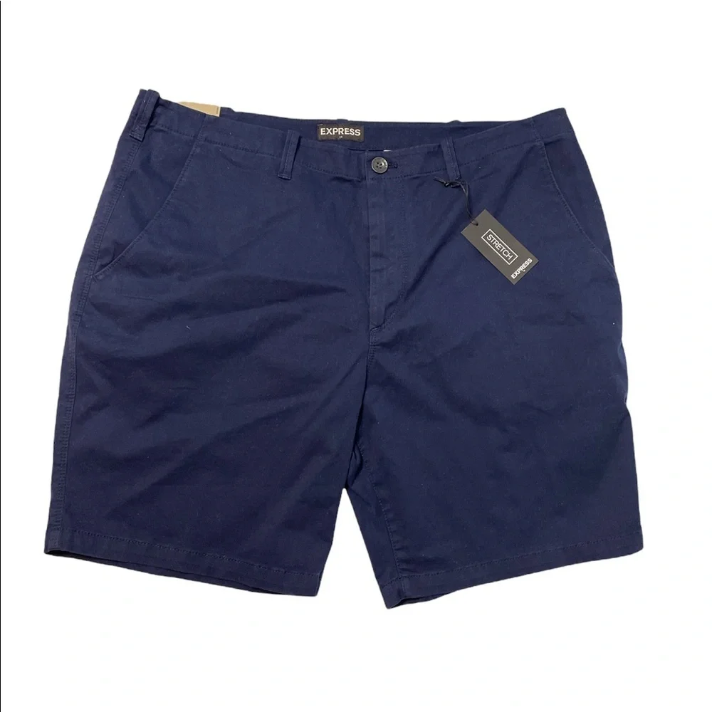 Express Classic Fit Stretch Shorts Mens Size 38 Plain Navy Blue, NWT